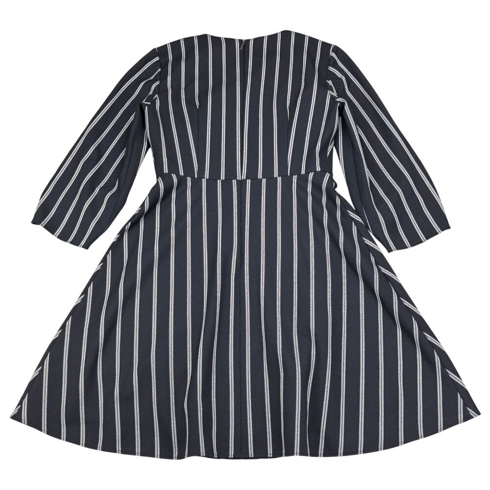 TIBI Felix Split Neck Gathered Blouson Sleeve Pinstripe Dress Size 2 Navy White - Picture 4 of 7